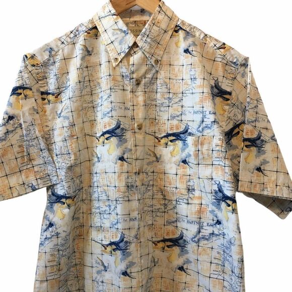 MENS CROSSINGS Cream Marlin Print Button Up Shirt - Picture 2 of 7